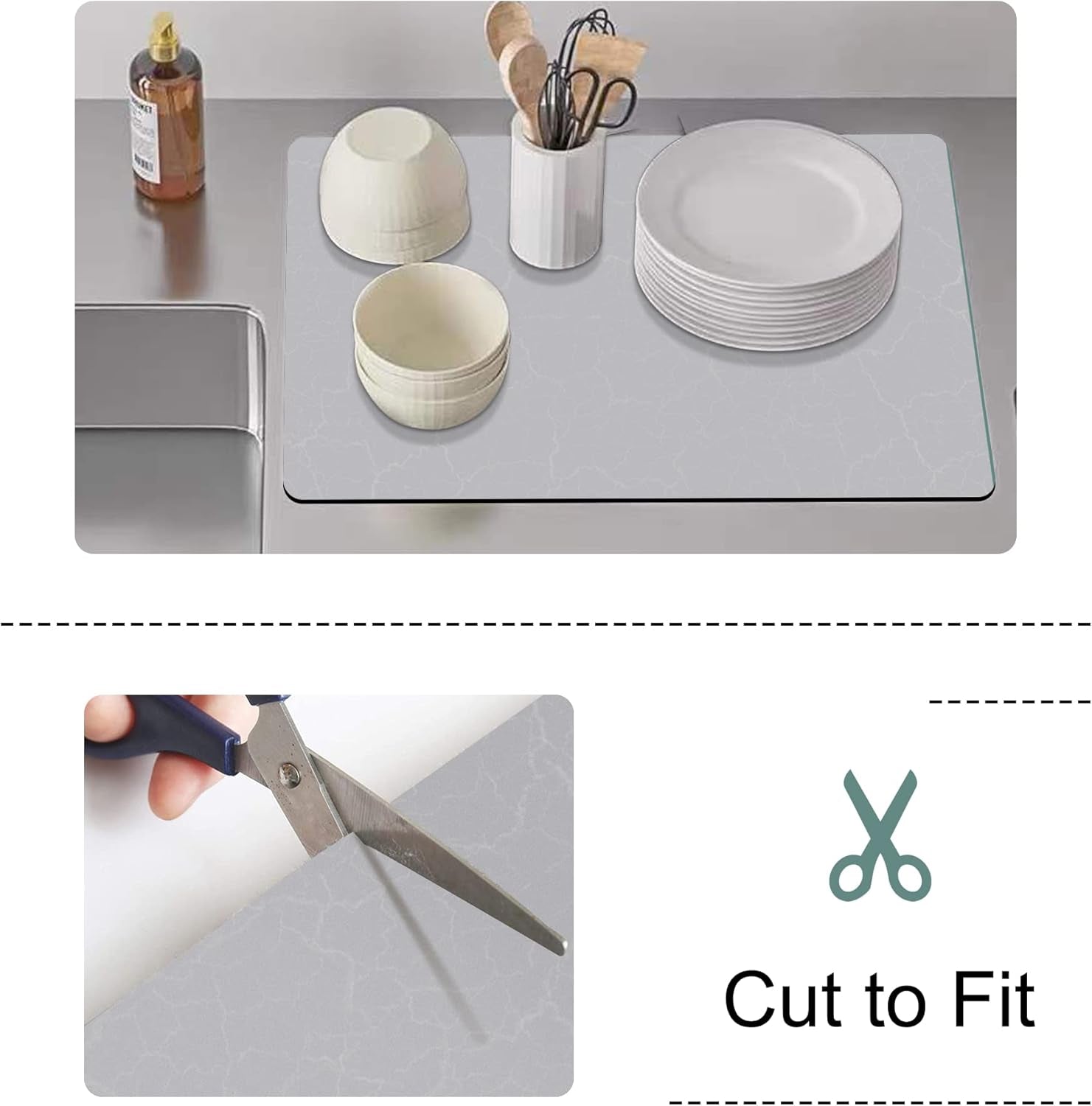 Coffee Bar Mat under Coffee Maker,19Inx12In Coffee Tray Mat under Coffee Machine,None Skid Mat for Coffee Pots,Under Appliance Mats,Silicone Hot Mats for Coffee Machines,Coffee Dish Drying Mat,Grey