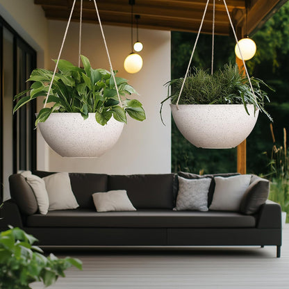 Large Hanging Planters for Indoor Plants,Speckled White Hanging Flower Pots(13.2 Inch,Set of 2)