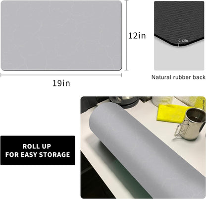 Coffee Bar Mat under Coffee Maker,19Inx12In Coffee Tray Mat under Coffee Machine,None Skid Mat for Coffee Pots,Under Appliance Mats,Silicone Hot Mats for Coffee Machines,Coffee Dish Drying Mat,Grey